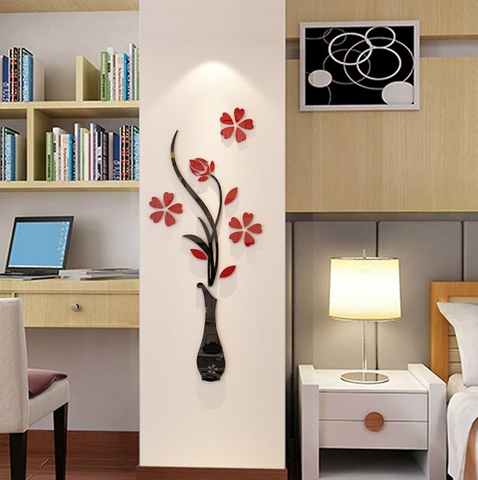 3D Vase Wall Murals for Living Room Bedroom Sofa Backdrop TV Background, Originality Stickers Gift, DIY Wall Decal Decor (Red, 47 X 18 Inches) - Image 5