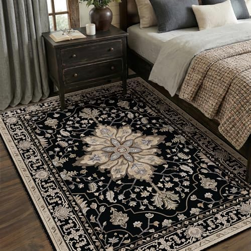 RELEANY Washable Area Rug, 5'x7', Black/Neutral - Image 2