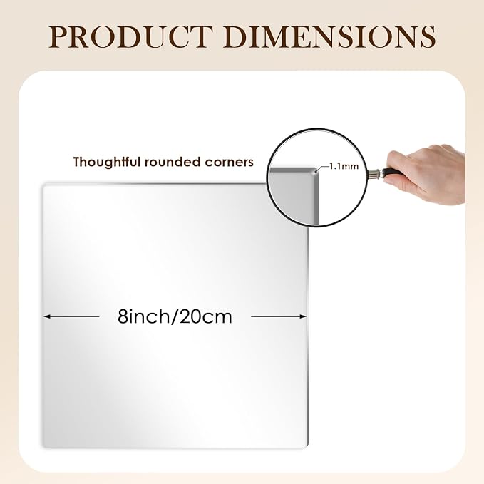 12PCS Square Acrylic Mirror Tiles, Mirror Sheets for Walls Decor, Square Mirror Centerpieces for Tables, Wall Mirror Full Length, for DIY Crafts Centerpieces Home Wall Table Ceiling Decor (8inch) - Image 2