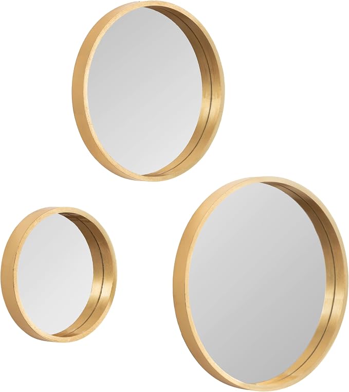 Kate and Laurel Travis Modern Round Wall Mirror Set; Set of 3; Varying Sizes; Gold; Decorative Three-Piece Circle Mirror Set for Use as Bathroom Mirror Decor or Gallery Wall Mirrors by KateandLaurel