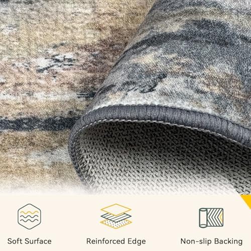 RELEANY Washable 9'x12' Abstract Area Rug for Living Room Ash Brown - Image 4
