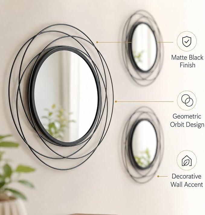 Black Sunburst Mirror 12x12 Inch, Metal Sun Wall Decor, Small Round Decorative Wall Mirror for Living Room, Bedroom, Entryway, Bathroom - Image 2