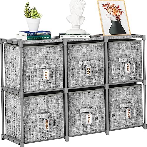 LUKYTOWER Cube Storage Organizer Shelf + 6 Bins + Labels by LUKYTOWER