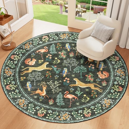 DUKINO 4ft Round Rug, Washable Animal Small Round Area Rug Non Slip, Black - Image 4