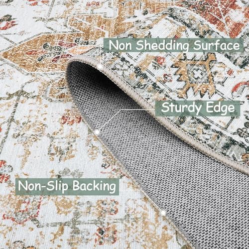Moynesa Ultra-Thin Washable Area Rug 8x10, Large Living Room Rugs for Bedroom Under Dining Room Table, Vintage Oriental Medallion Printed Low Pile Carpet for Home Office Decor, Beige/Gold - Image 5