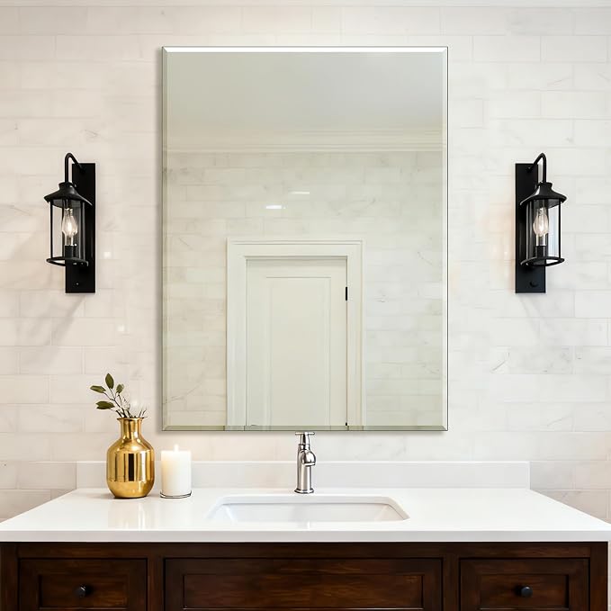 Frameless Wall Mirror 48” x 36“ Bathroom Mirror for Over Sink Beveled Edge - Image 2