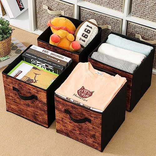 Stero Fabric Storage Cubes, 3 Pack Foldable Storage Bins with Handle, 11 Inch Storage Baskets Box for Shelves, Closet, Organizer, Rustic Brown and Black - Image 6