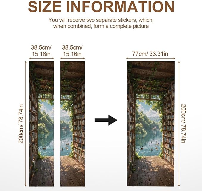 Secret Library Door Mural, Garden Lake Passage Door Cover | Waterproof PVC, 30.3" W x 78.7" L; secret library passage for study, bedroom, hallway, office or closet doors. - Image 4