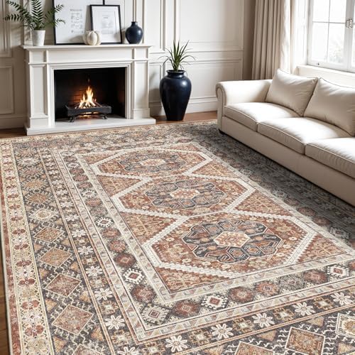 10x12 Area Rug Washable Vintage: Non Slip Living Room Large Rugs Brick - Image 7