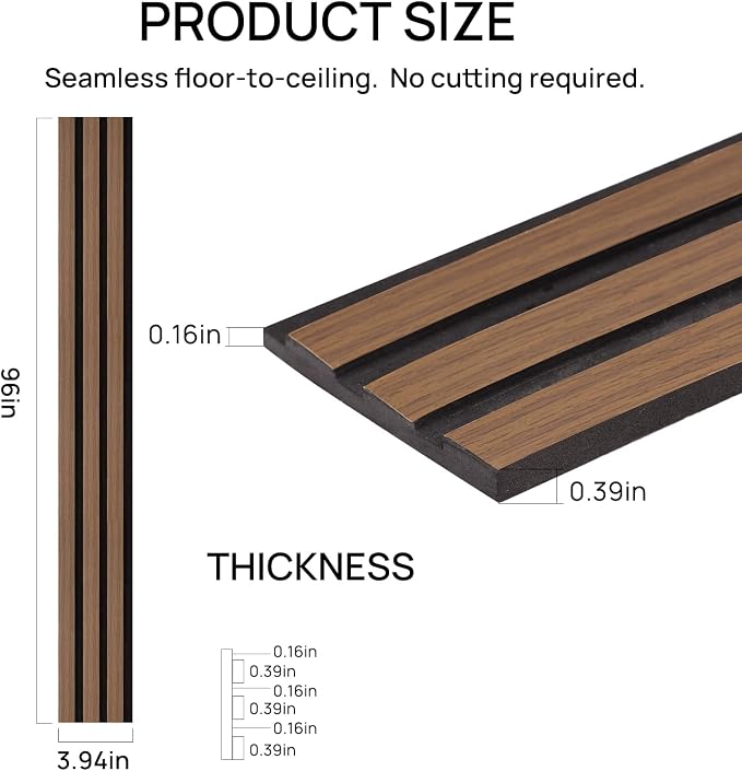 Peel and Stick Slat Wall Panels, 4" x 96" Self-Adhesive Walnut Faux Wood Accent Paneling, Removable 3D PVC Soundproof Wall Covering for Bedroom, Living Room, TV Background & Home Décor - Image 3