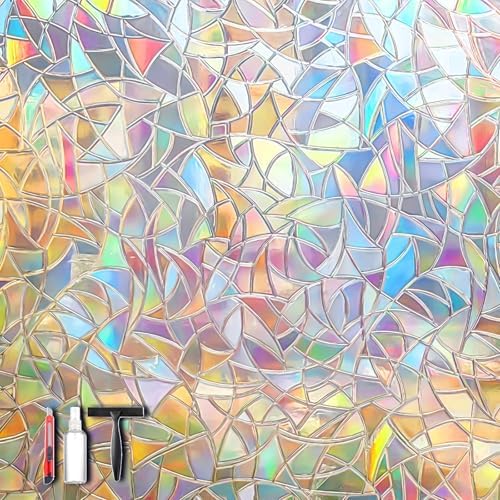 Rainbow 3D Window Privacy Stickers - Static Cling No Glue Film with Installation Tools, Anti UV Heat Block Stained Glass Look Decals Reusable for Home Glass Door Windows, 29.5 x 157.4 Inches by Unknown