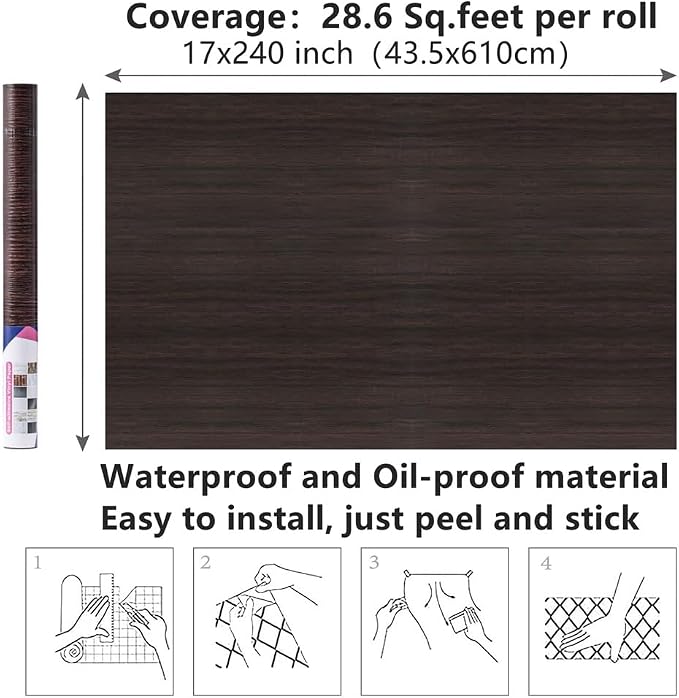 Arthome 16.5" x240''Peel and Stick Wood Contact Paper Self-Adhesive Brown Walnut Wallpaper,Decorative Vinyl Film for Countertop,Cabinets,Shelf,Drawer Liner,Easy to Clean Removable Wall Covering - Image 7