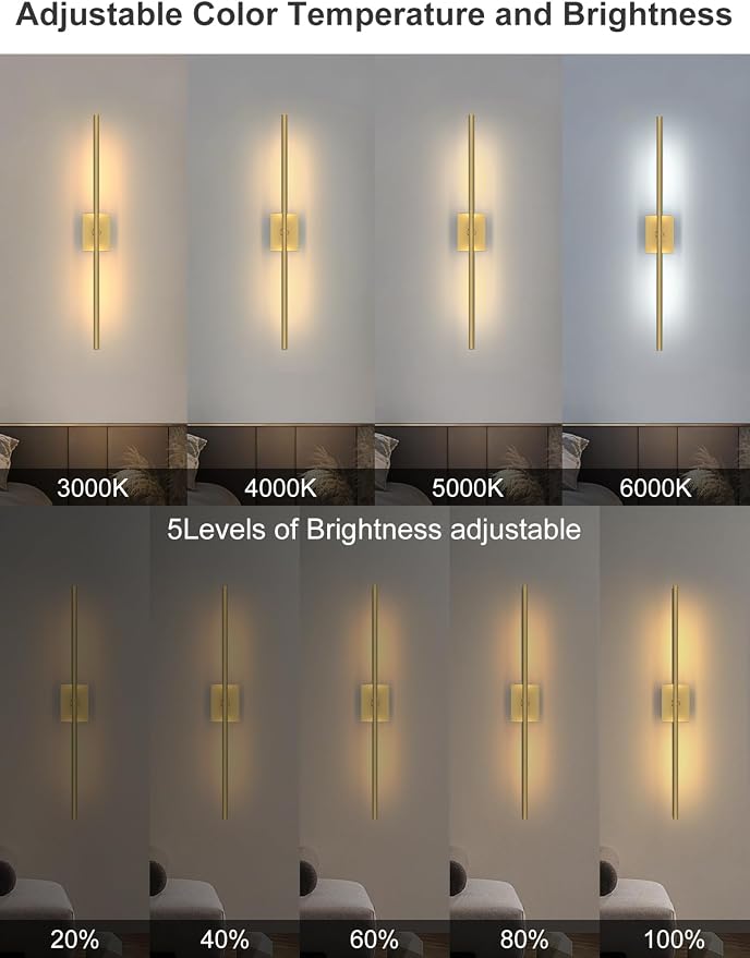 Battery Operated Wall Sconces Set of 2, Wireless Rechargeable Wall Lights | 10000mAh, Remote Control, 4CCT Dimmable, 360° Rotation, Modern Home Decor for Living Room, Bedroom, Picture Lighting, Gold - Image 5