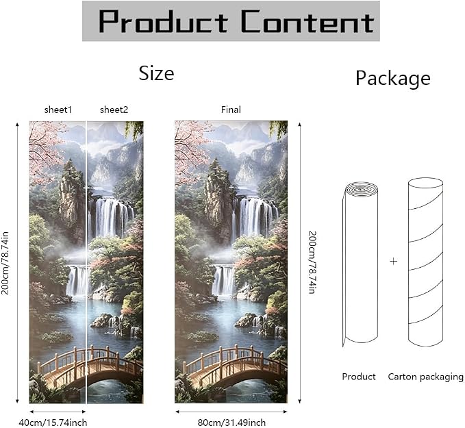 arricraft 2 Pcs Self-Adhesive Door Sticker, 31.5"x78.7" Mountain and Waterfall Pattern Door Murals Stickers PVC Door Removable Wallpaper Decoration for Bedrooms ​Living Room - Image 2
