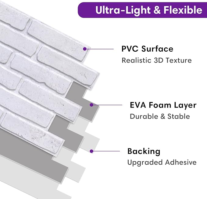 3D Faux Brick Wall Panels Peel and Stick, Designed for Quick DIY | White, 10 Pcs 15.7" x 11.8", Brick-Look, Ultra-Light PVC Fake Brick Wall Covering Tiles for Wall Renovation, Cover 12.9 sq ft - Image 4