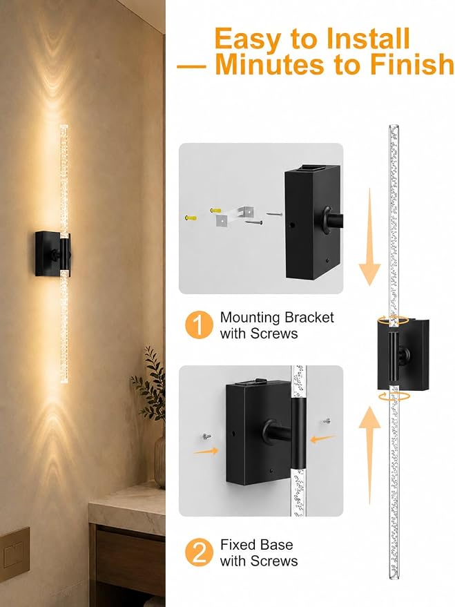 Crystal Bubble Rechargeable Wall Sconces Set of 2, Wireless Modern Lights | 10000mAh, Remote Control, 3000K-6000K Dimmable, 360° Adjustable, Ambient Lighting for Living Room, Bedroom, Picture, Bathroom - Image 9