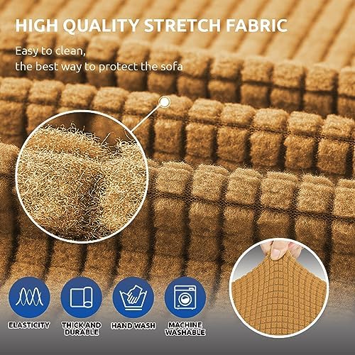 KEKUOU Stretch Loveseat Couch Cover, 2 Cushion Couch Slipcover,Golden - Image 5