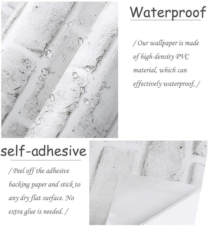 Cohoo Home White Brick Wallpaper Peel and Stick Contact Paper Faux 120”×18” | White Gray Brick Contact Paper for Walls Self Adhesive Removable Wall Covering for Kitchen, Bedroom, Fireplace & Backsplash - Image 4