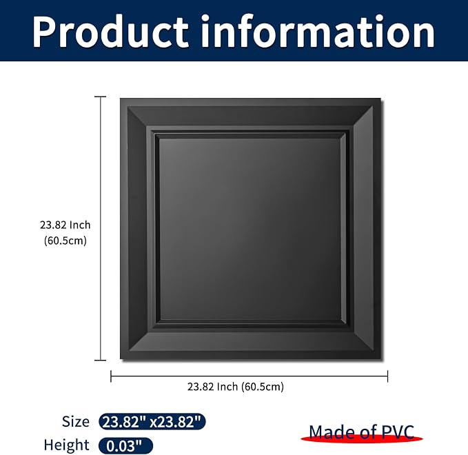 Art3dwallpanels Ceiling Tiles 24 Pack, 24 x 24 Inch, Black | Drop Ceiling Tiles, High Grade PVC Wall Panels, Drop in, Fire Rated, Waterproof, Light Weight, Cover 96 Sq.Ft - Image 2