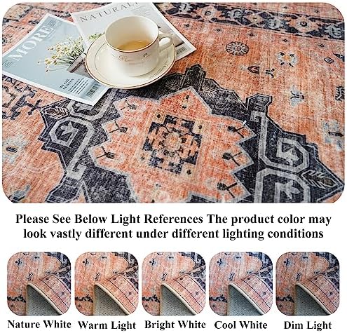 Washable 2x6 Hallway Runner Rug: Vintage Water Resistant Kitchen Entryway Rug Ultra Soft Living Room Bedroom Carpet Thin Non Slip Indoor Floor Mat for Bathroom Laundry (2 X 6,Orange) - Image 3
