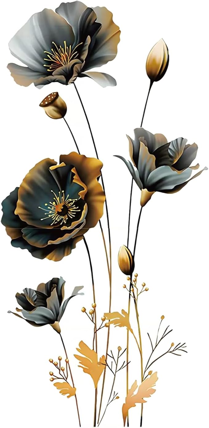 Black Gold Wall Decals 3D Flower Wall Sticker, Classical Plum Blossom Flower Decals Peel and Stick 3D Wall Art Murals for Girls Bedroom Nursery Living Room TV Home Decor by BWCXXZH