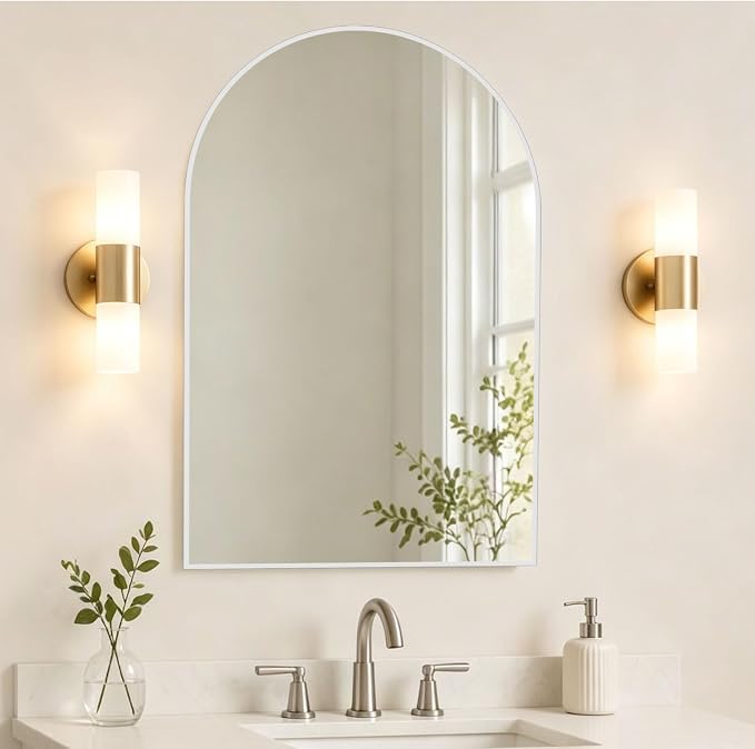 Wall Mounted Mirror, Arched Wall Mirror for Bathroom, 24"x36" Arch Bathroom Mirror with Metal Frame, White Vanity Mirror Decor for Mantle, Bedroom, Entryway, Living Room - Image 3
