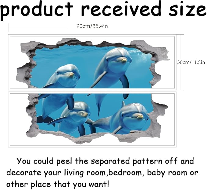 SUPERDANT 3D Dolphin Wall Stickers Breaking The Walls Peel and Stick Decals | Sea Clings Large Size Vinyl Art Mural for Kids Room Home Nursery Playroom Bedroom Livingroom Decorations Gifts - Image 2