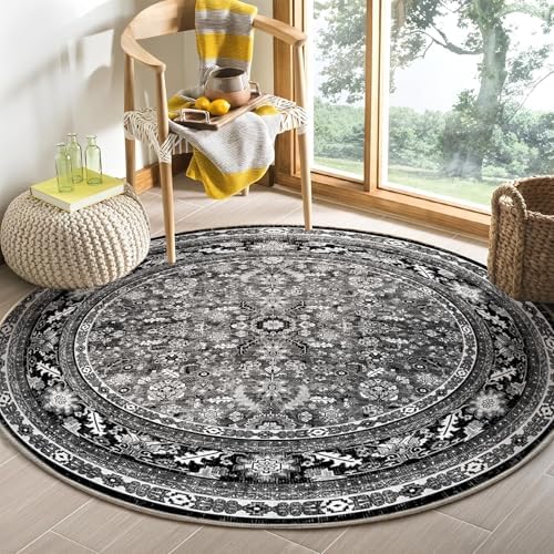 OPPODREAM Vintage Black Area Rugs 5' Round, Washable Rug for Living Room by OPPODREAM