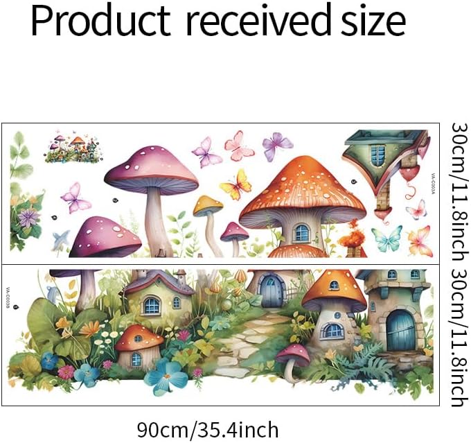 2 Sheets Colorful Cartoon Mushroom House Wall Stickers Removable DIY Green Plants and Flower Wall Stickers Viny Colorful Butterfly Wall Decal for Girls Home Nursery Bedroom Bathroom Decoration - Image 2