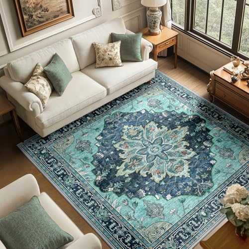 RELEANY Washable Area Rug, Square 6'x6', Teal by RELEANY