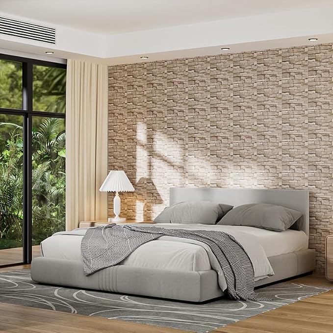 3D Wall Panels Peel and Stick Faux Foam Brick Wallpaper Covering | Retro Brick Rock 40 PCS 15"×13.7" Self Adhesive Stone Wall Tiles for DIY Interior Wall Decor - Image 3