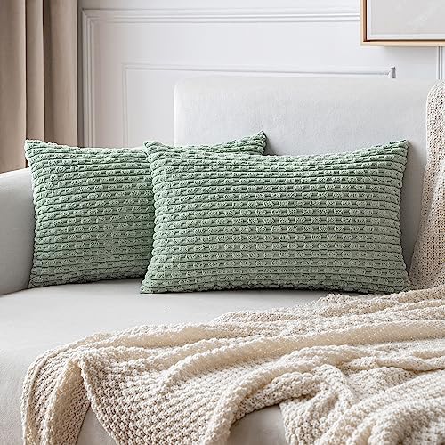 MIULEE Lumbar Decorative Throw Pillow Covers 12x20 Greyish Green Corduroy by MIULEE