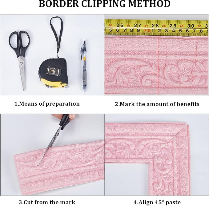 CRASPIRE 88 x 3in Crown Molding Peel and Stick 3D Flexible Foam Wall Trim Pink Self Adhesive Wallpaper Border Sticky Decorative Edging Baseboard Lines for Mirror Border Wall Hotel DIY Decor - Image 5