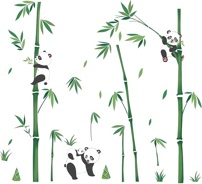 Panda Decor Wall Stickers Bamboo Wall Art Decals, Green Plants Peel and Stick Wall Murals for Baby Kids Bedroom Nursery Living Room Decor, Vinyl Material by BWCXXZH