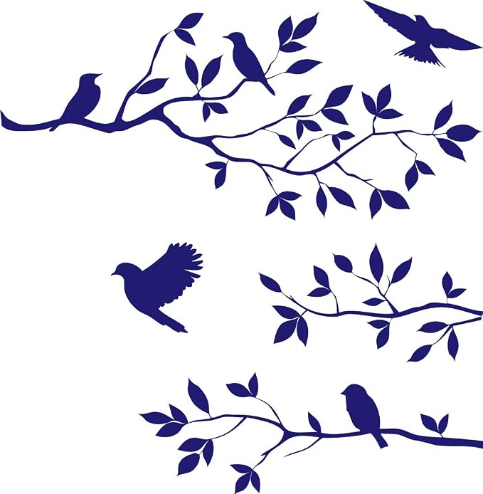 Picniva Purple 20'' X 59'' Burnish Birds & Blossoms Vinyl Wall Decal Art Décor by Picniva