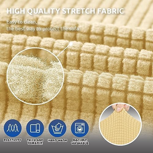 KEKUOU Stretch Couch Covers for Sofa, 3 Cushion Couch Slipcover,Champagne - Image 5