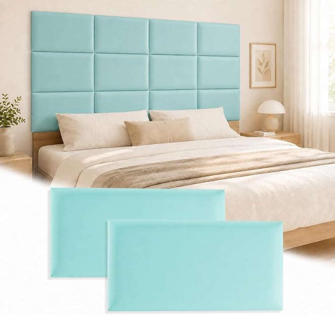 Anti Collision Wall Padding for Kids, Upholstered 3D Wall Panels | 4 Packs 7.8'' x 15.7'' Peel and Stick Headboard, Self Adhesive Wall Pads for Kids, Bedroom, Living Room, Light Blue by Umedol