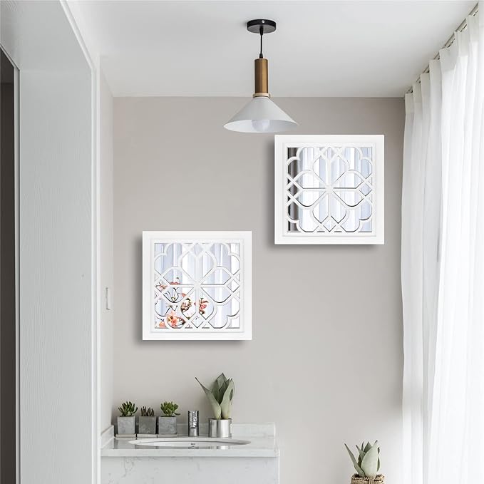 Wocred Set of 2 Mirrors Square Wall Mirror,Gorgeous Rustic Farmhouse Accent Mirror,White Color Entry Mirror for Bathroom Renovation,Bedrooms,Living Rooms and More(12”x12”) - Image 4