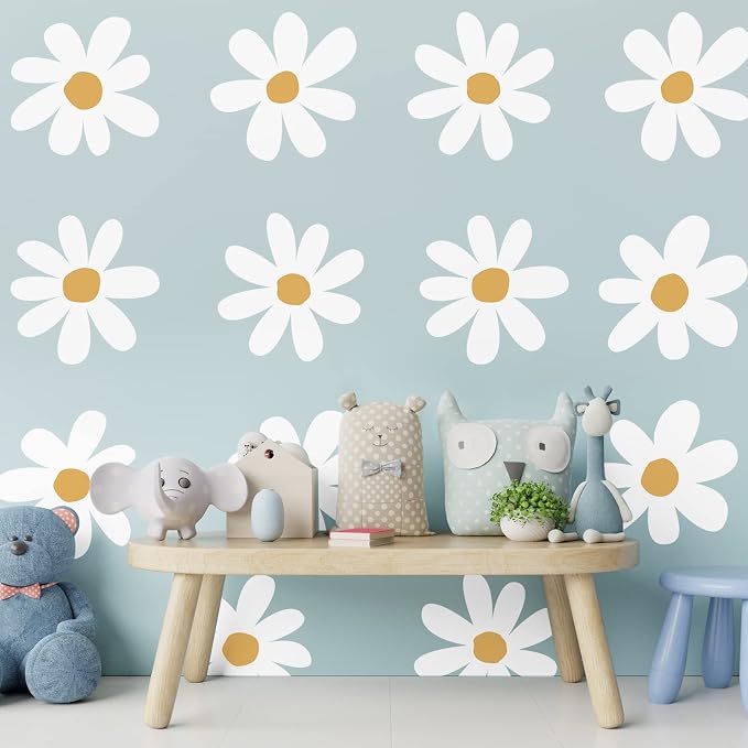 TaoBary 12 Sheet Large Daisy Wall Sticker Decal White Flower Wall Decals | Big Flower Wall Sticker, Floral Decal, Daisy Bedroom Room Decor, Removable Peel and Stick, Nursery Home Wall Decor - Image 4