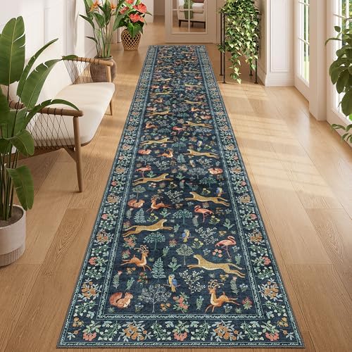 DUKINO 2x12 Washable Runner Rug, Non Slip Animal Rug for Kitchen Navy Blue by DUKINO