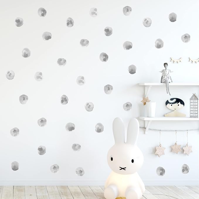 120pcs 2.2'' Gray Polka Dots Wall Decal Watercolor Wall Sticker | Removable, waterproof, vinyl peel and stick wall art for nursery, baby room, classroom, preschool, living room, and playroom - Image 2