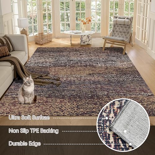 RUGSURE Washable Area Rug - 1/6 Thick - Stain & Water Resistant Non-Slip - Resistant Rug for Living Room, Bedroom, Nursery, Pet & Child Friendly, Vintage Charm Area Rugs (Rust, 8' x 10') - Image 5
