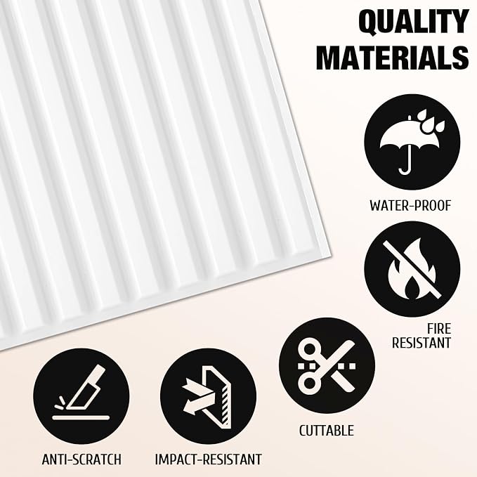 Qidejoy 33 Pcs 3D White Wall Panels for Interior Wall Decor, 12X12in | Fluted Textured Paneling Modern Decorative Tiles Cuttable Paintable DIY Wall Art for Bedroom, TV Background, Bathroom - Image 4