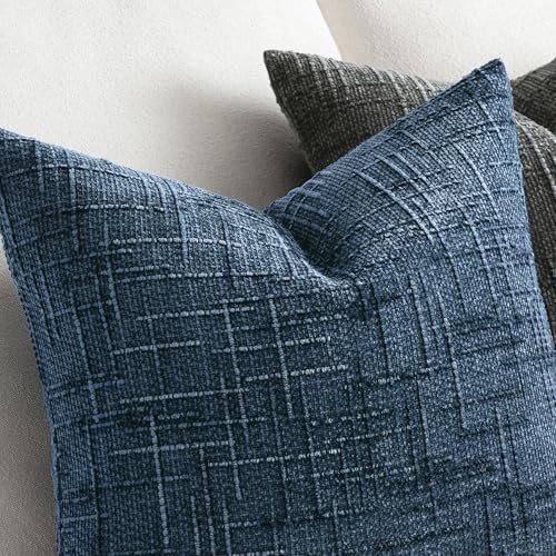 MIULEE Chenille Textured Throw Pillow Covers Blue Ashes 18x18 Set of 2 - Image 3