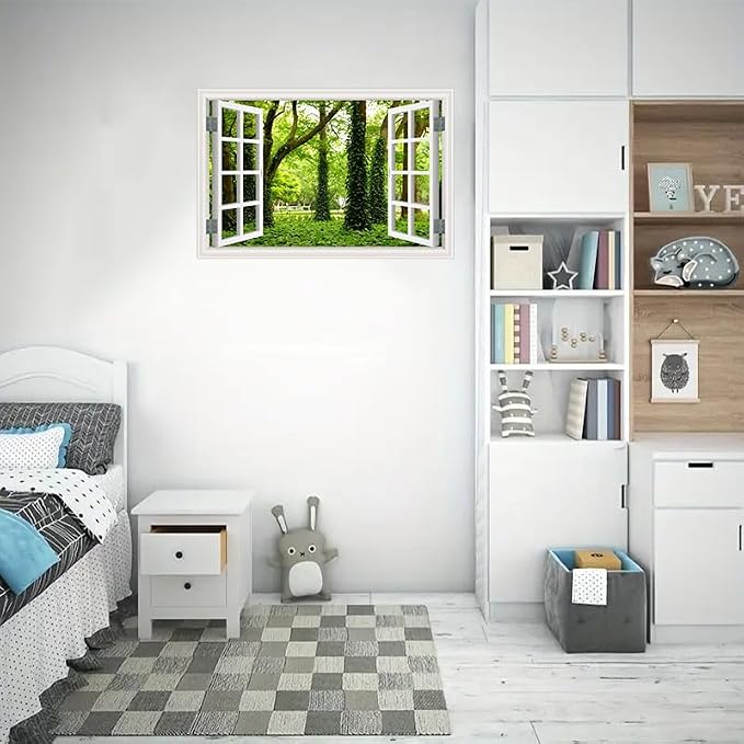 ‌Lmyhome Fake Window Wall Mural Green Grass Forest (16"x24") | Peel and Stick Faux Window Wall Sticker Decal Poster for Bedroom Home Decor - Image 5