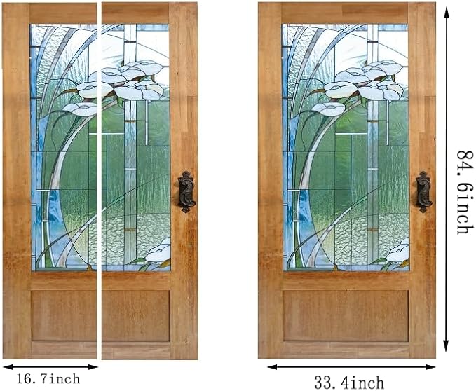 artfanke 3D Stained Glass Door Sticker Peel and Stick 33.5"x84.6"- Self-Adhesive Retro Wood Door Murals Wallpaper - Waterproof Wall Decal for Home Decor (2 Sheets/Set) - Image 6