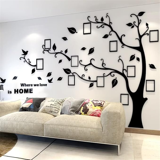 3D Tree Wall Stickers - DIY Photo Frame Tree Wall Decal Family Photo Frame Sticker Murals Wall Decor Living Room Bedroom TV Background Home Decorations (XXL:131 * 95in,Black Left) by guangmu