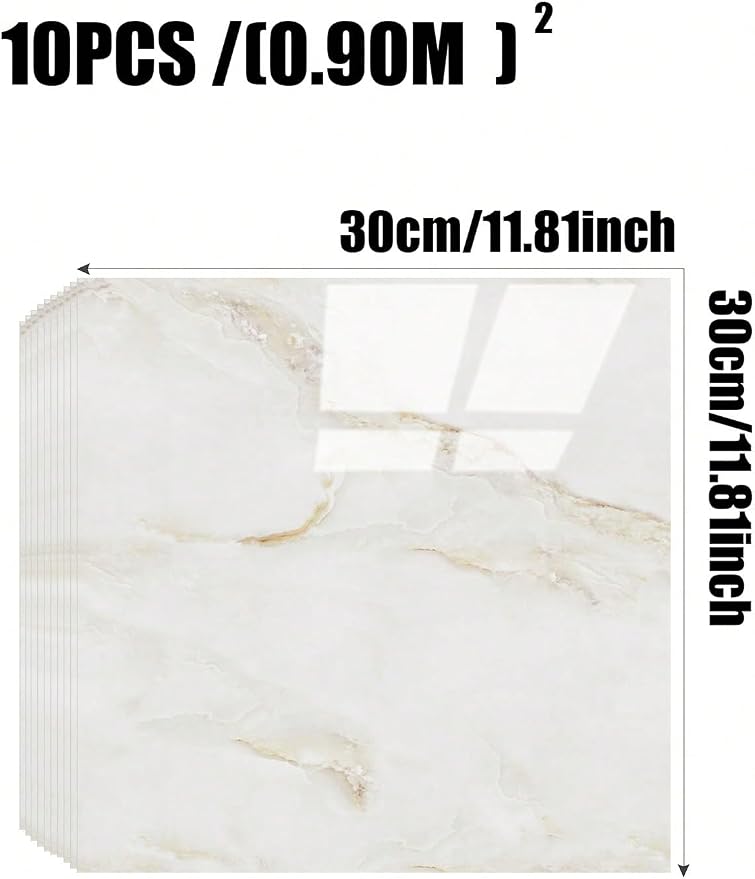 Chejiaye 10pcs Marble Peel and Stick Backsplash Waterproof Washroom Wall Panels, Peel and Stick Tile, PVC Foam Wall Panels for Kitchen,Bathroom,Living Room,Colorful (White and Yellow,11.8" x 11.8") - Image 4