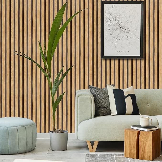Arthome 17''x393'' Wood Slat Wallpaper Peel and Stick self Adhesive Wood Wallpaper PVC Vinyl Decorative Removable Wallpaper Waterproof Faux Wood Grating Stripe Contact Paper for Living Room Bedroom - Image 2