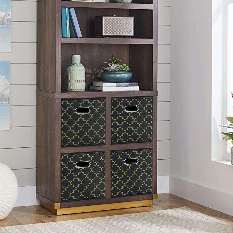 Black Foldable Storage Cubes Bins , Fabric Storage Box Cubes Organizer Baskets with Dual Handles for Home Organizer Grey Gold - Image 5